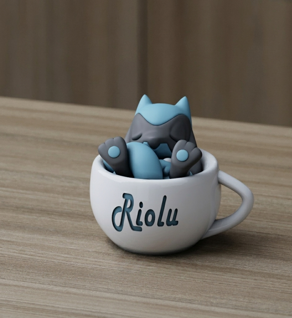 Figura Riolu Pokémon En Taza Coleccionable 3d